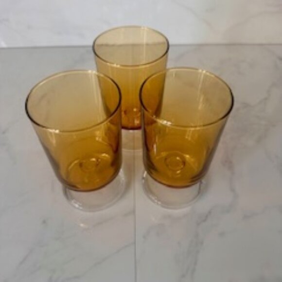 Vintage Yellow / Orange Glass Goblets‎ – Set of 3 | Mid-Century Pedestal Glasses - Picture 3 of 4